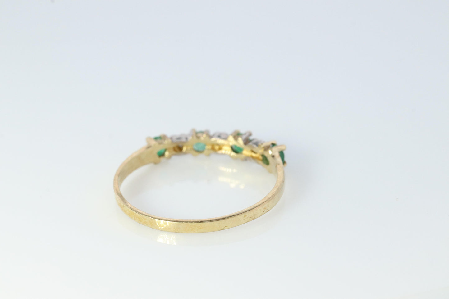 10k Eternity Natural Emerald Yellow gold ring. Half Alternating Eternity band.