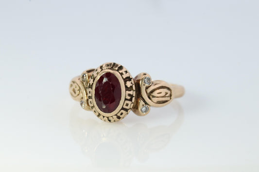 1987 Lockwood High School Class Graduation ring. 10k Gold with LC ruby diamond