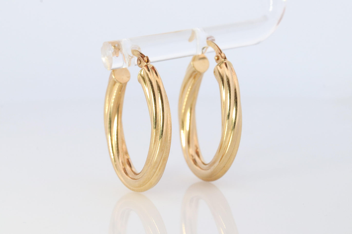 18k Gold Puffed Hollow Twisted HOOP Earrings. MILOR Texture Full HOOPS.