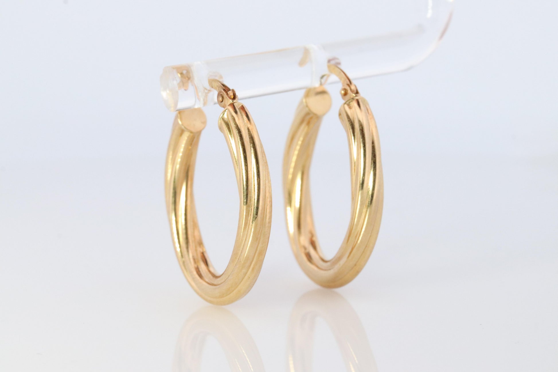 18k Gold Puffed Hollow Twisted HOOP Earrings. MILOR Texture Full HOOPS.