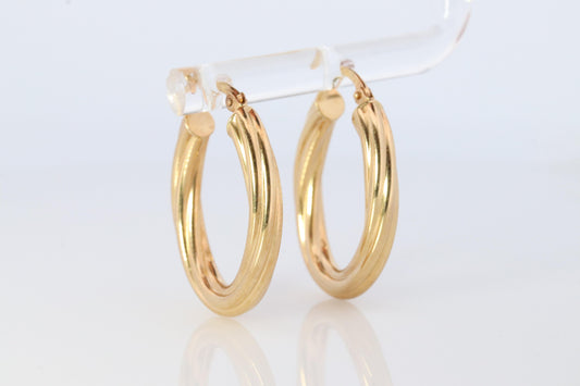 18k Gold Puffed Hollow Twisted HOOP Earrings. MILOR Texture Full HOOPS.