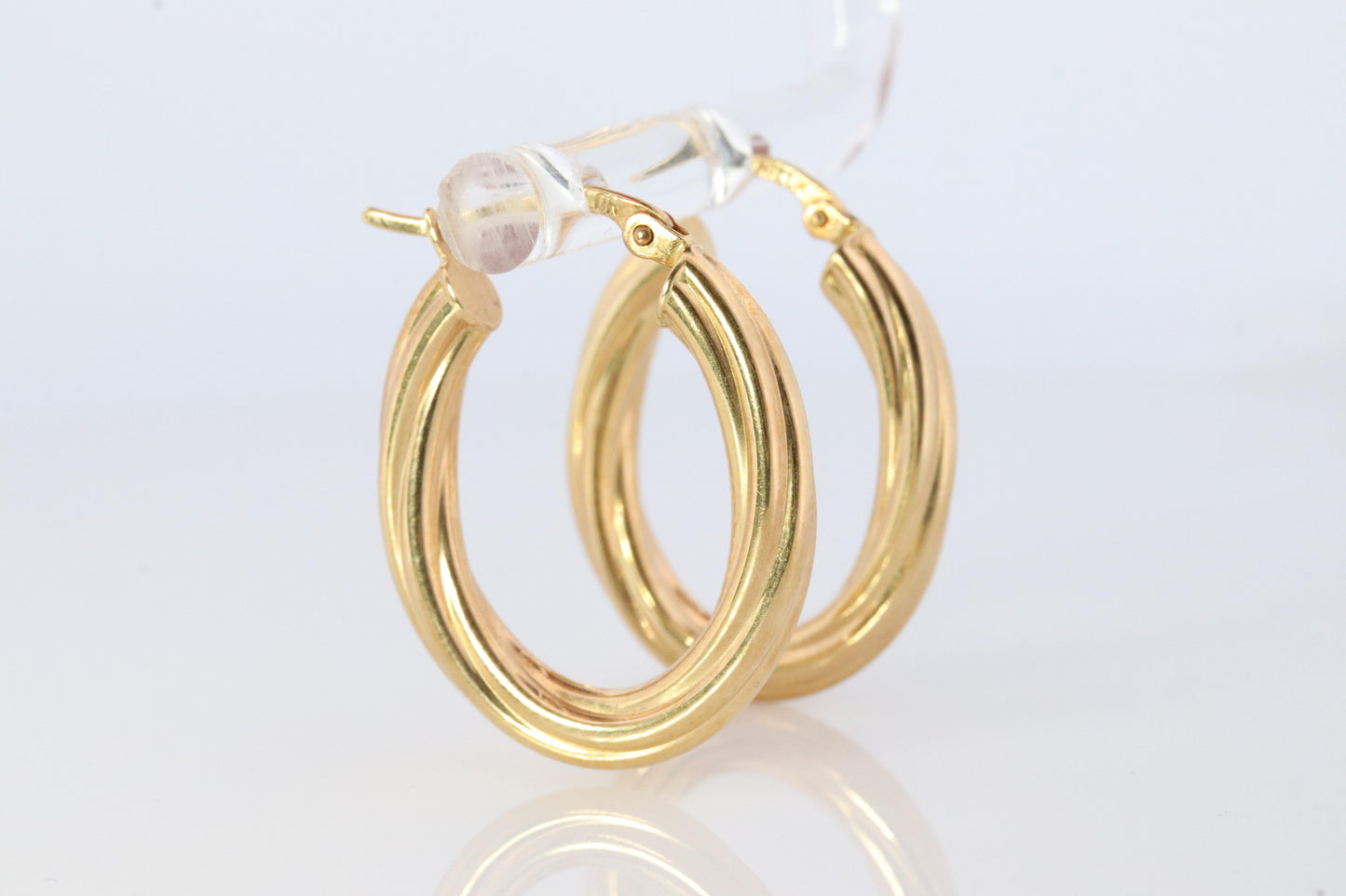 18k Gold Puffed Hollow Twisted HOOP Earrings. MILOR Texture Full HOOPS.