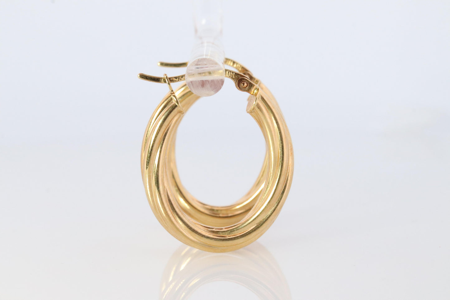 18k Gold Puffed Hollow Twisted HOOP Earrings. MILOR Texture Full HOOPS.