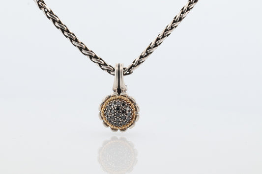 EFFY BH Necklace. 18k Sterling Silver Necklace and Black Diamond Pendant (172)
