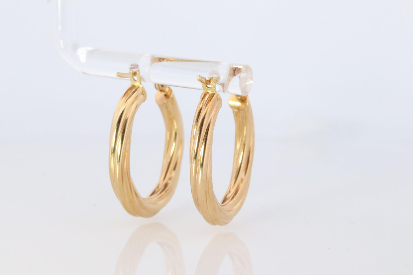 18k Gold Puffed Hollow Twisted HOOP Earrings. MILOR Texture Full HOOPS.