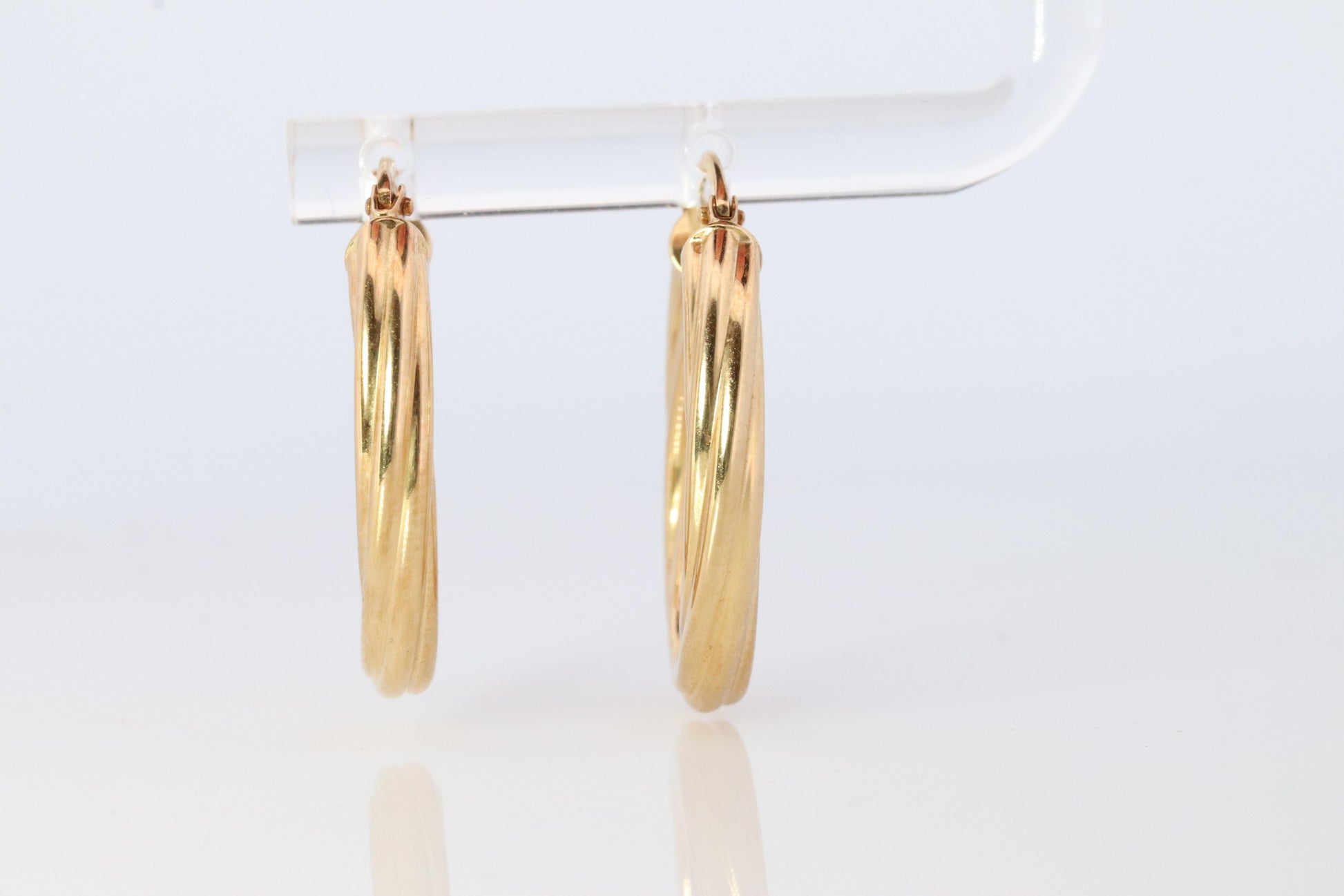 18k Gold Puffed Hollow Twisted HOOP Earrings. MILOR Texture Full HOOPS.