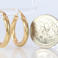18k Gold Puffed Hollow Twisted HOOP Earrings. MILOR Texture Full HOOPS.