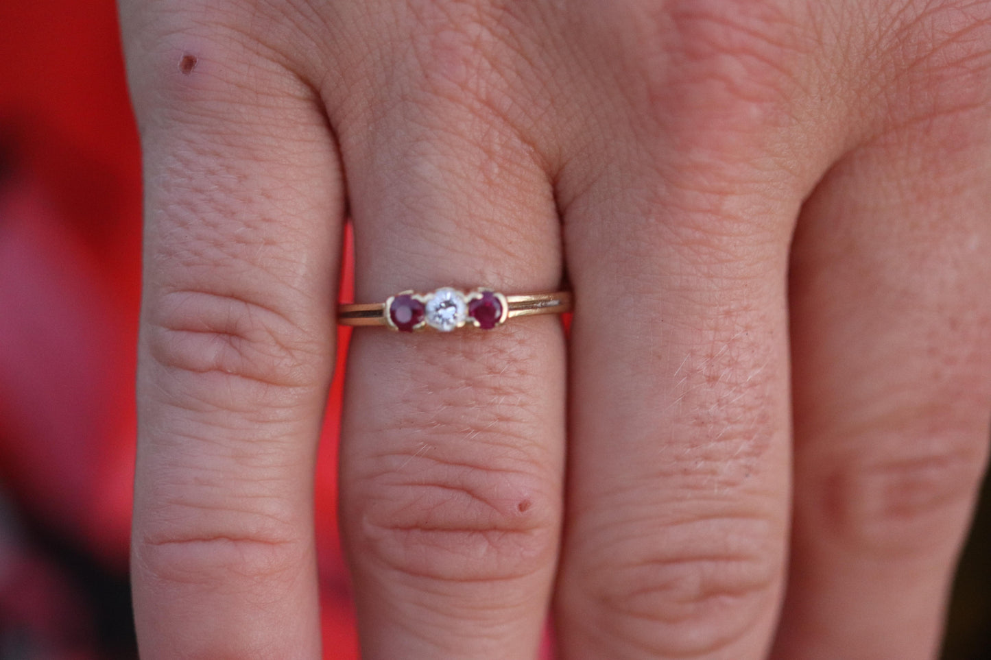 18k Tiffany and Co. Diamond Ruby Ring. 18k Gold Tiffany Ruby Trinity band