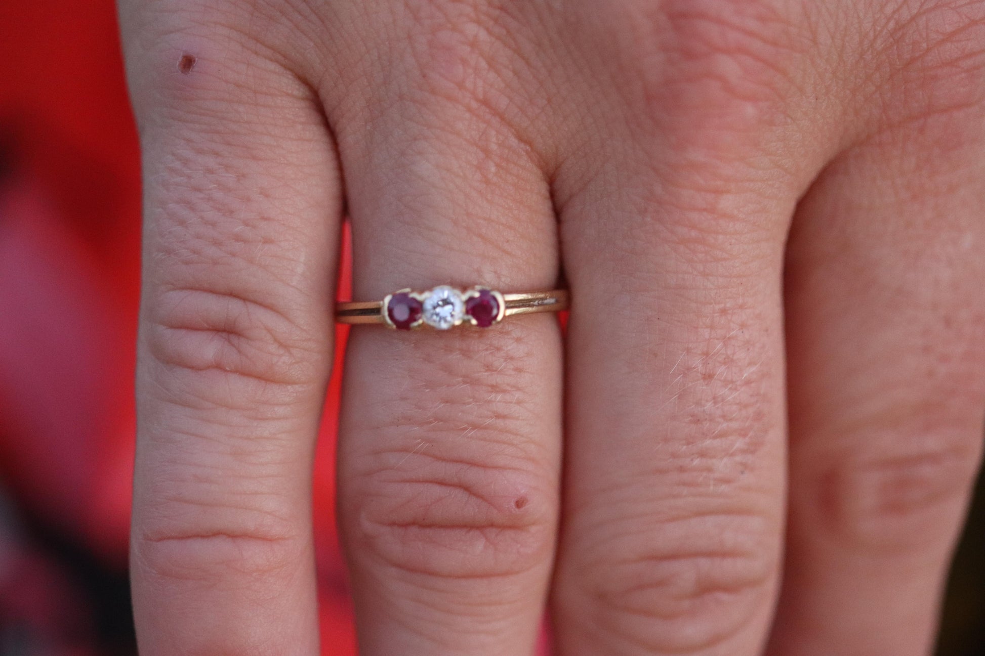 18k Tiffany and Co. Diamond Ruby Ring. 18k Gold Tiffany Ruby Trinity band