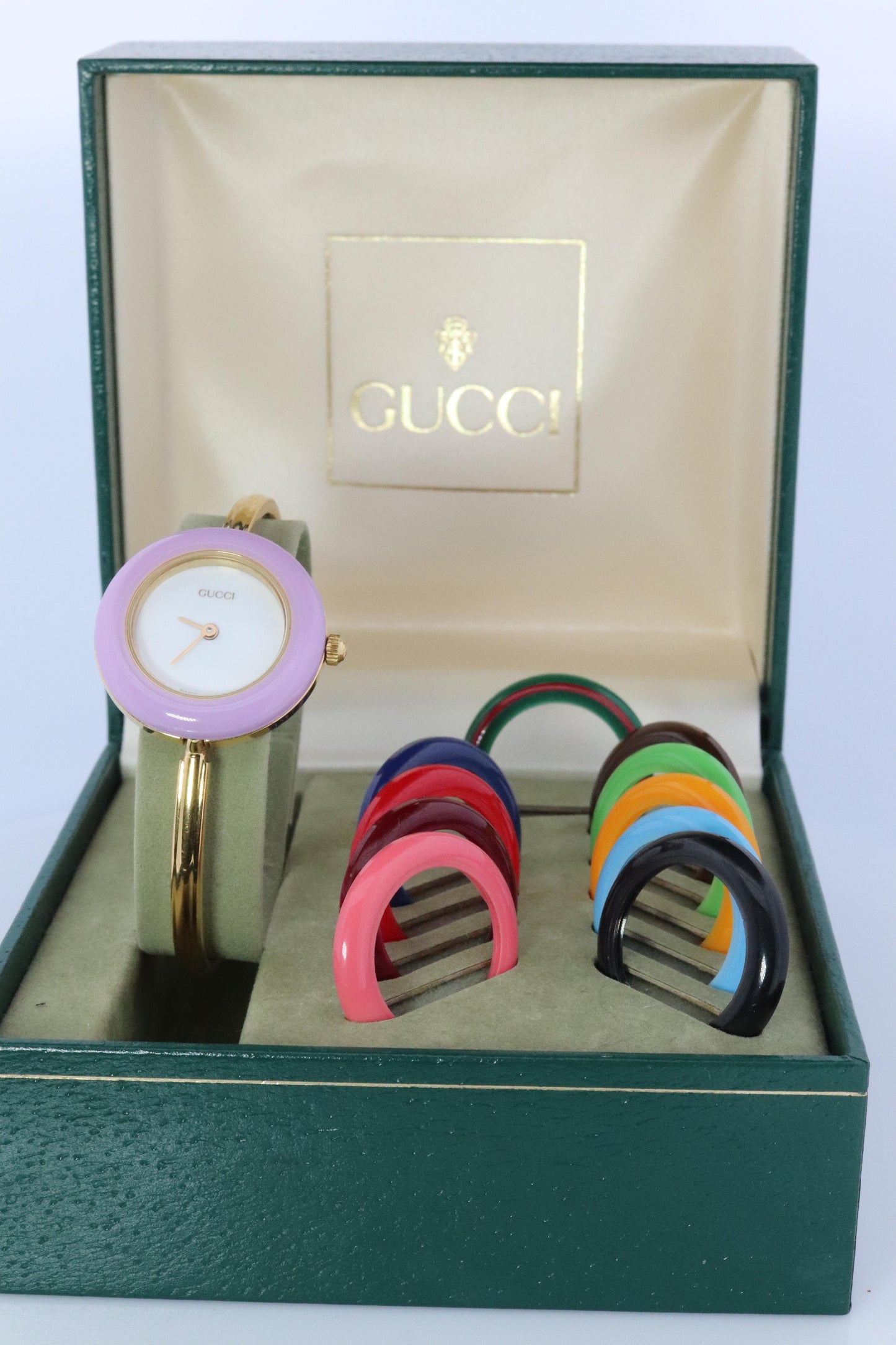 Vintage GUCCI Quartz 11/12.2  Watch. Gucci Ladies Bangle Interchange Bezel watch