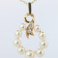 Mikimoto Pendant. Vintage 14k Yellow Gold Mikimoto Pearl Diamond Necklace wreath