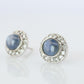 Star Sapphire Stud Earrings. Platinum PT900 Star Saphire Halo Diamond earrings.