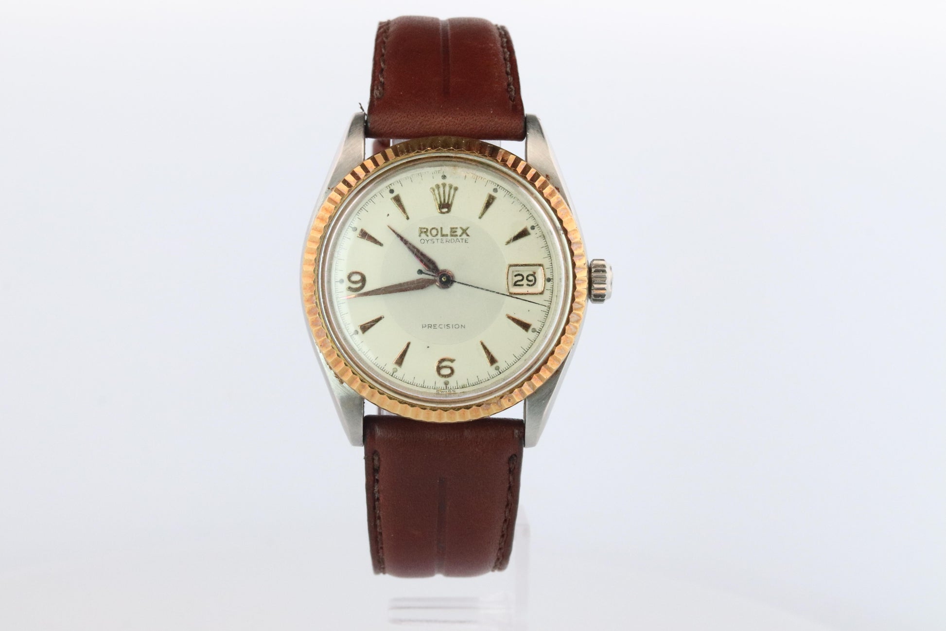 ROLEX Watch. Rolex ref. 6294 Oysterdate Precision Rare SS/YG Fluted Bezel Mens.
