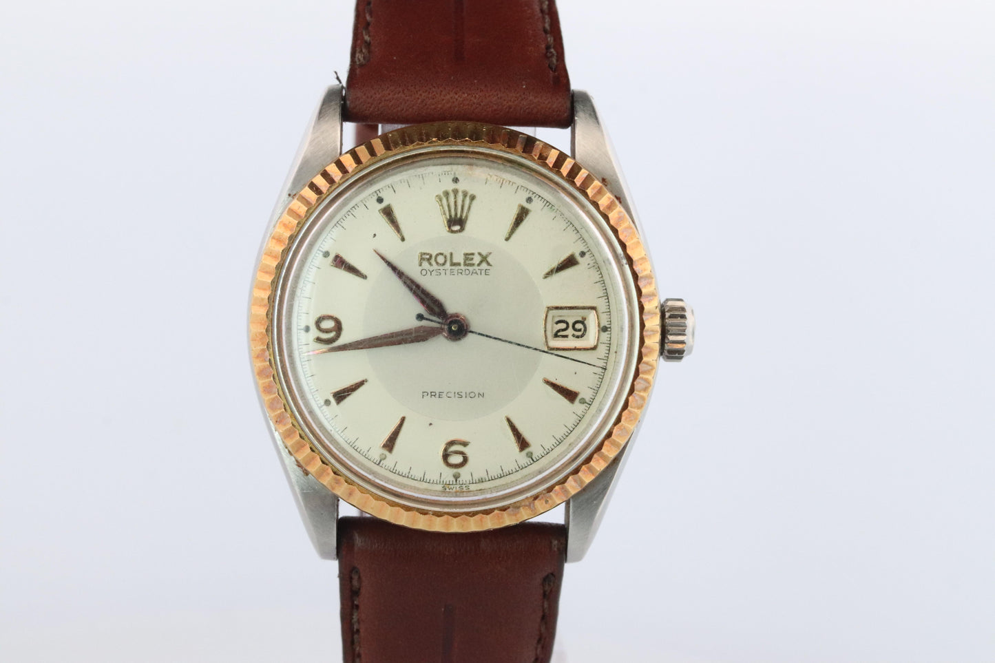 ROLEX Watch. Rolex ref. 6294 Oysterdate Precision Rare SS/YG Fluted Bezel Mens.