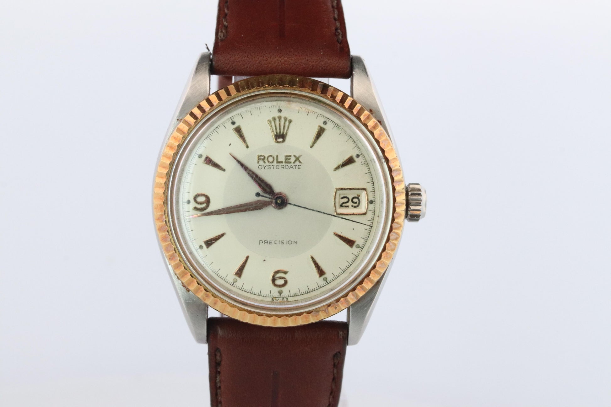 ROLEX Watch. Rolex ref. 6294 Oysterdate Precision Rare SS/YG Fluted Bezel Mens.
