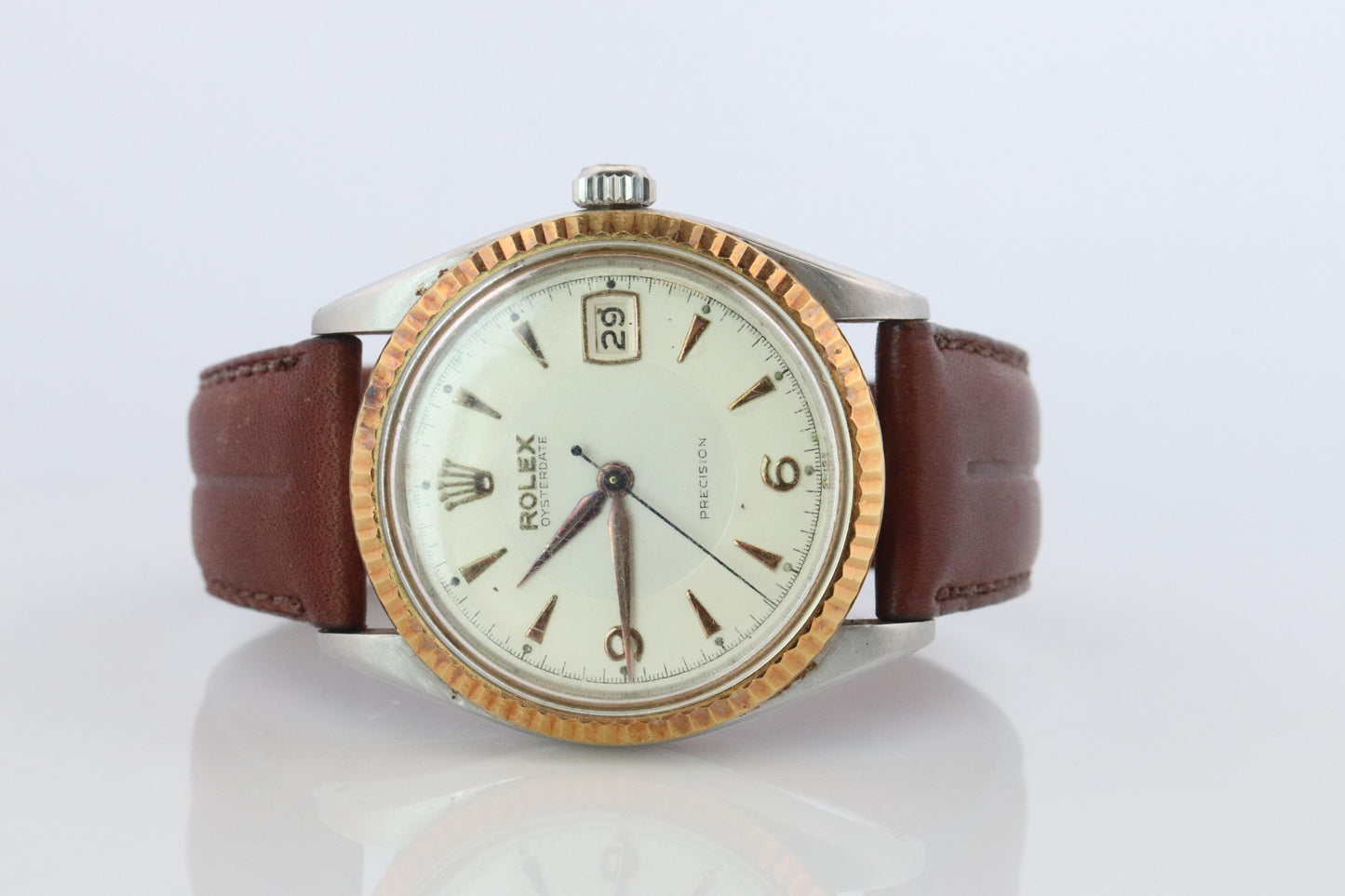ROLEX Watch. Rolex ref. 6294 Oysterdate Precision Rare SS/YG Fluted Bezel Mens.