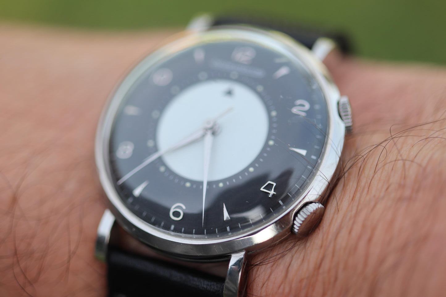 Jaeger Le Coultre Alarm Watch. JLC "Don Draper" Tuxedo Dial E855 Memovox.