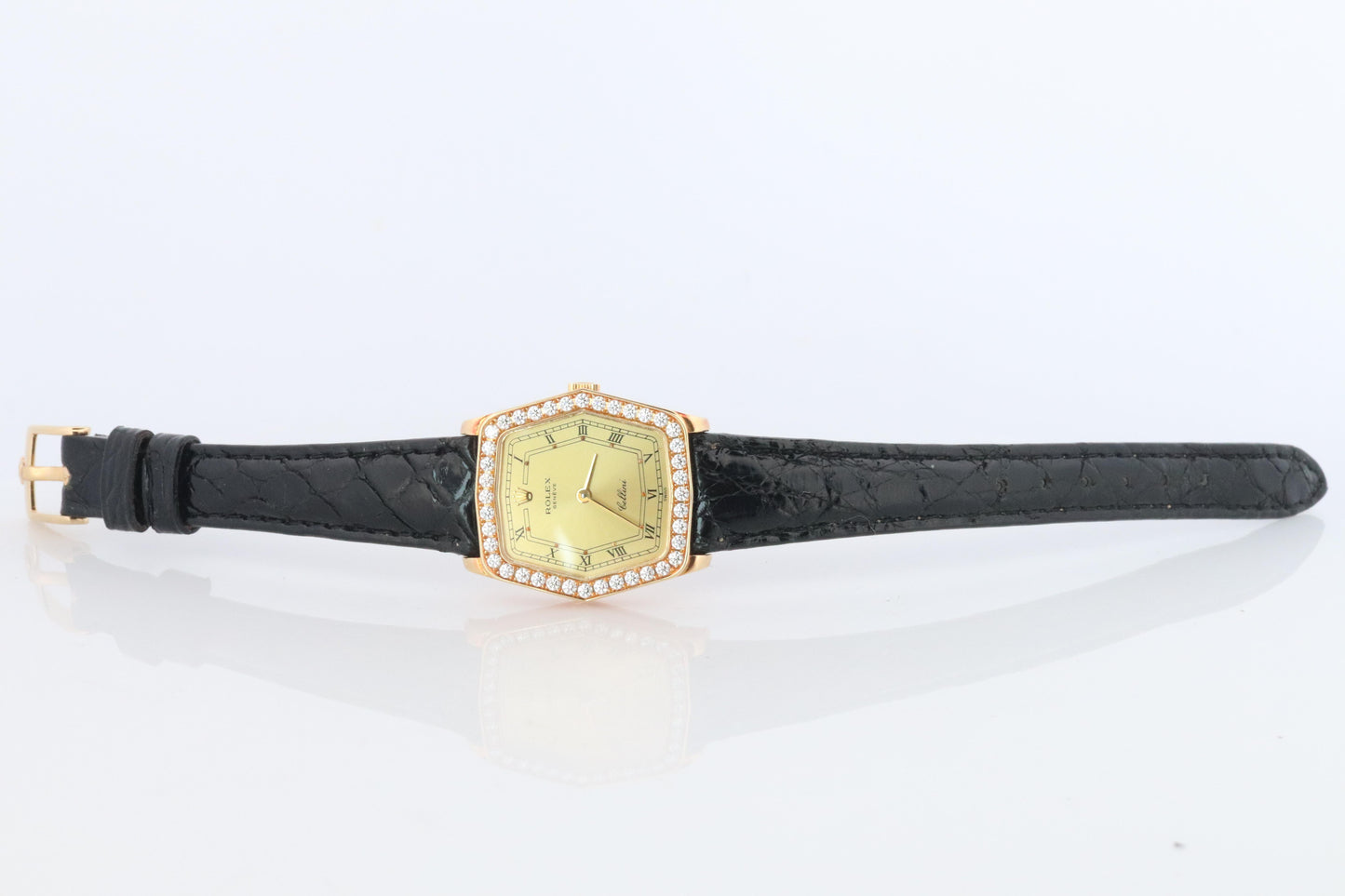 Genuine 18k Rolex Cellini 4160 Watch. 18k YG Ladies Rolex CELLINI Diamond Barrel