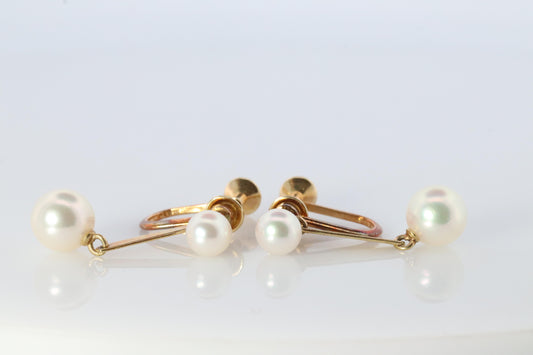 Mikimoto Earrings. 14k Gold Mikimoto Pearl Dangle Earrings. Unpierced Clip on