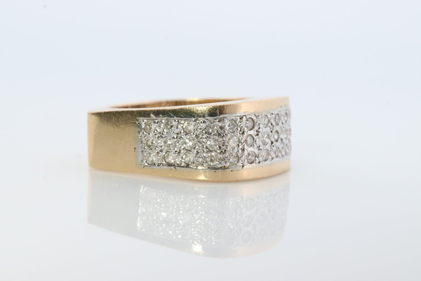 14k Diamond Pave Encrusted Band. Heavy Wide diamond 3 row pave ring. Euro Shank Flat Bottom Wide Comfortable. st(230)