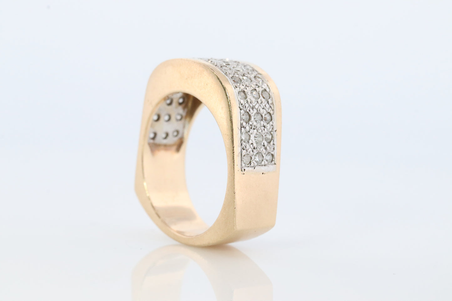 14k Diamond Pave Encrusted Band. Heavy Wide diamond 3 row pave ring. Euro Shank Flat Bottom Wide Comfortable. st(230)