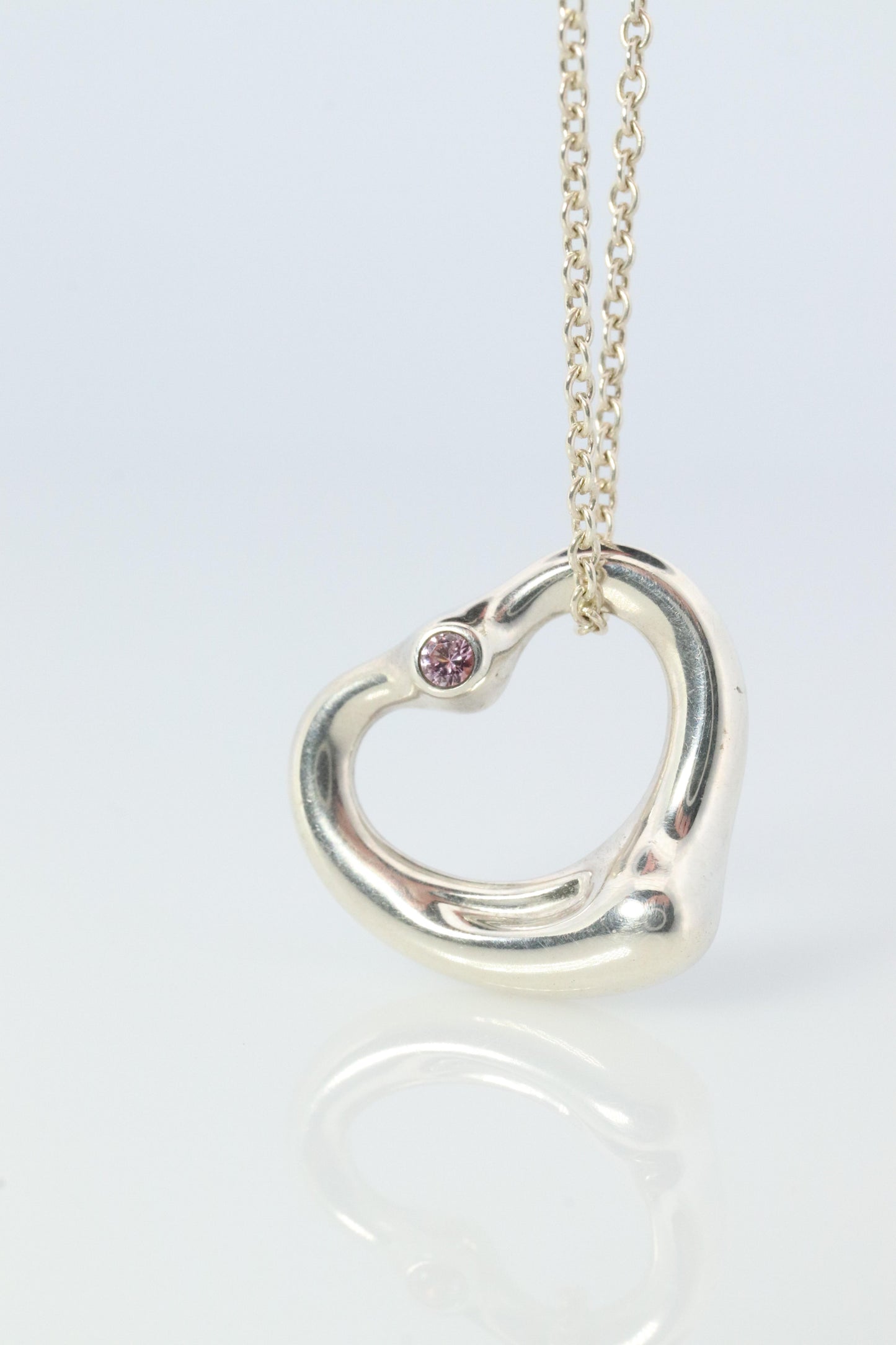 Tiffany and Co Heart Pendant. Sterling Silver 925 T&Co Pink sapphire Heart.