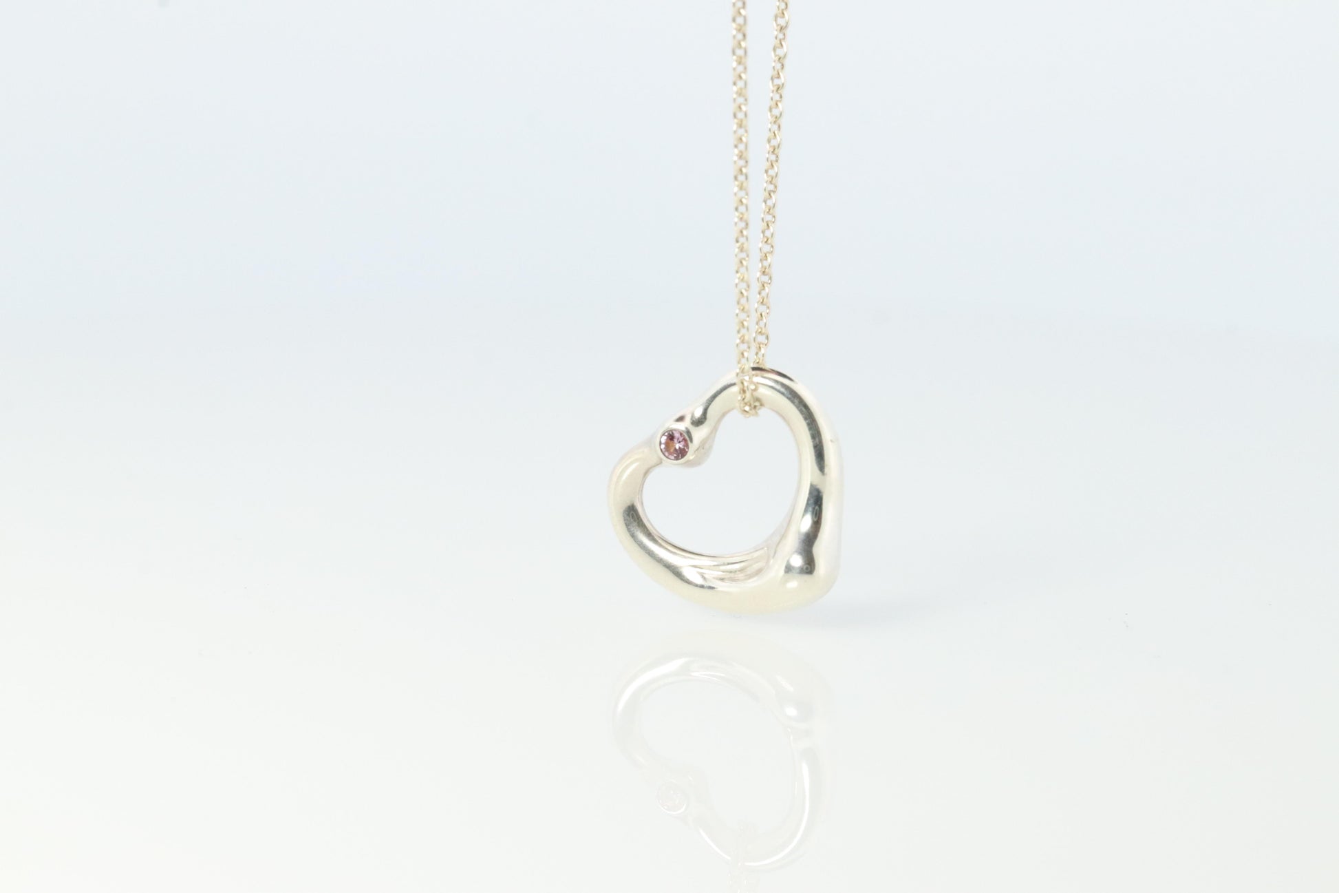 Tiffany and Co Heart Pendant. Sterling Silver 925 T&Co Pink sapphire Heart.