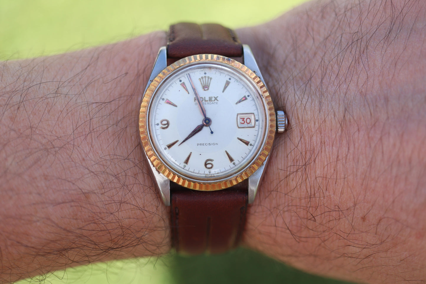 ROLEX Watch. Rolex ref. 6294 Oysterdate Precision Rare SS/YG Fluted Bezel Mens.