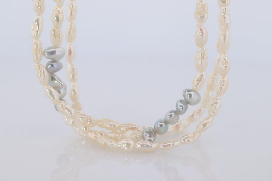 MIKIMOTO 18k Gold Pearl Necklace. Rice Pearls Multi Strand Necklace.