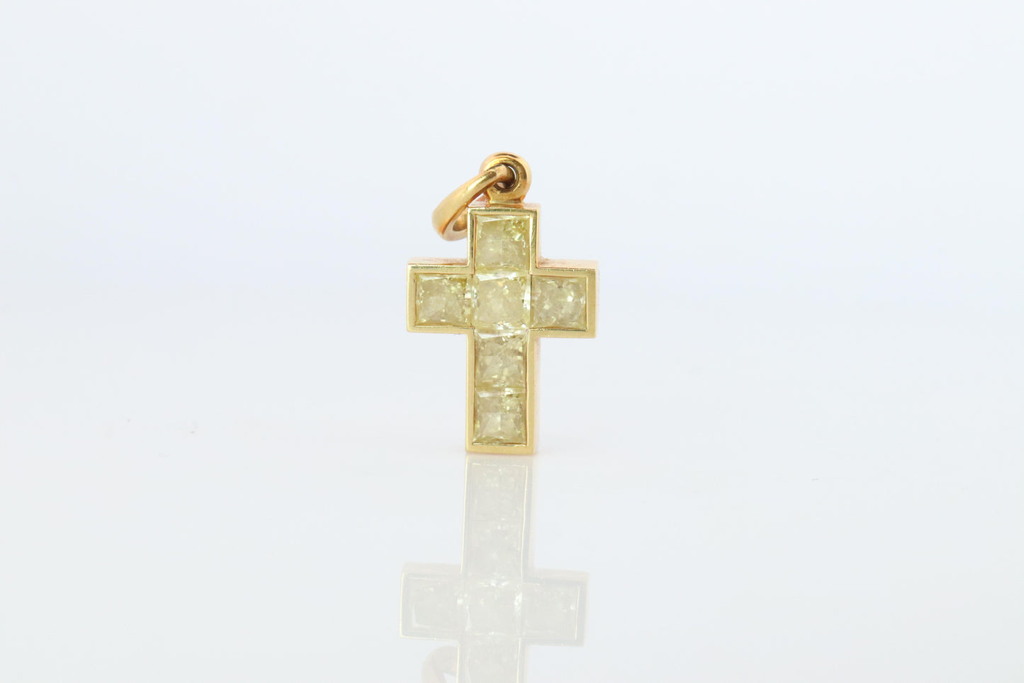 Genuine Cartier Cross Fancy Yellow Diamond Pendant 18k YG Diamond Illusion Charm