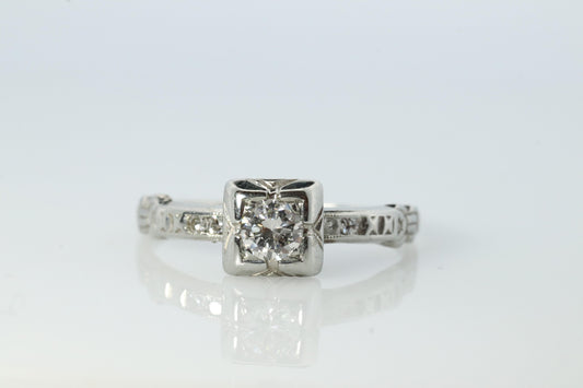 18k ART DECO Diamond solitaire ring. 18k Large diamond engagement ring. 1920s