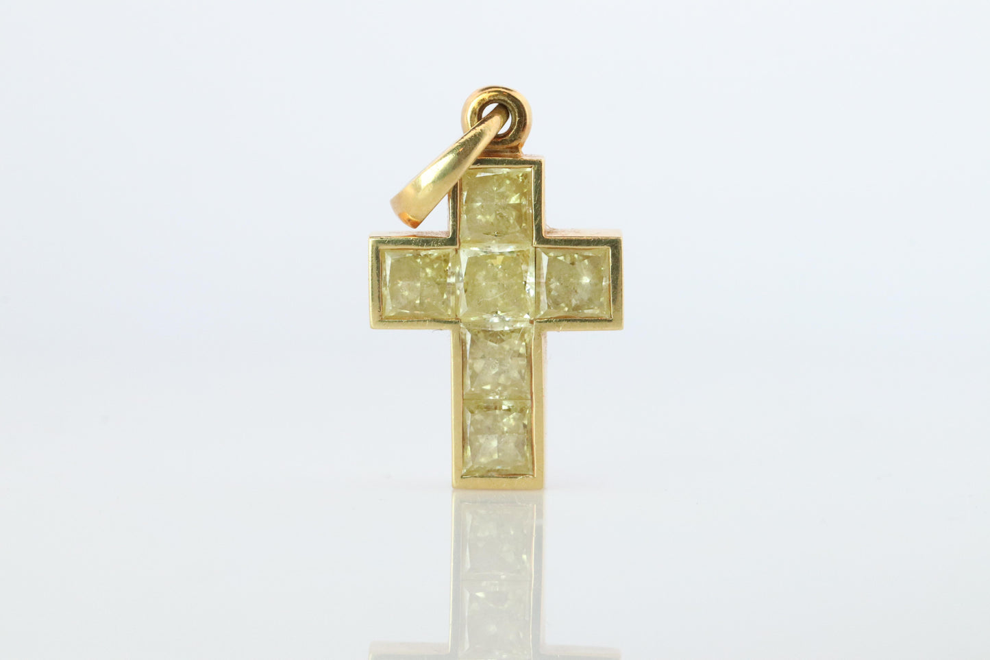 Genuine Cartier Cross Fancy Yellow Diamond Pendant 18k YG Diamond Illusion Charm