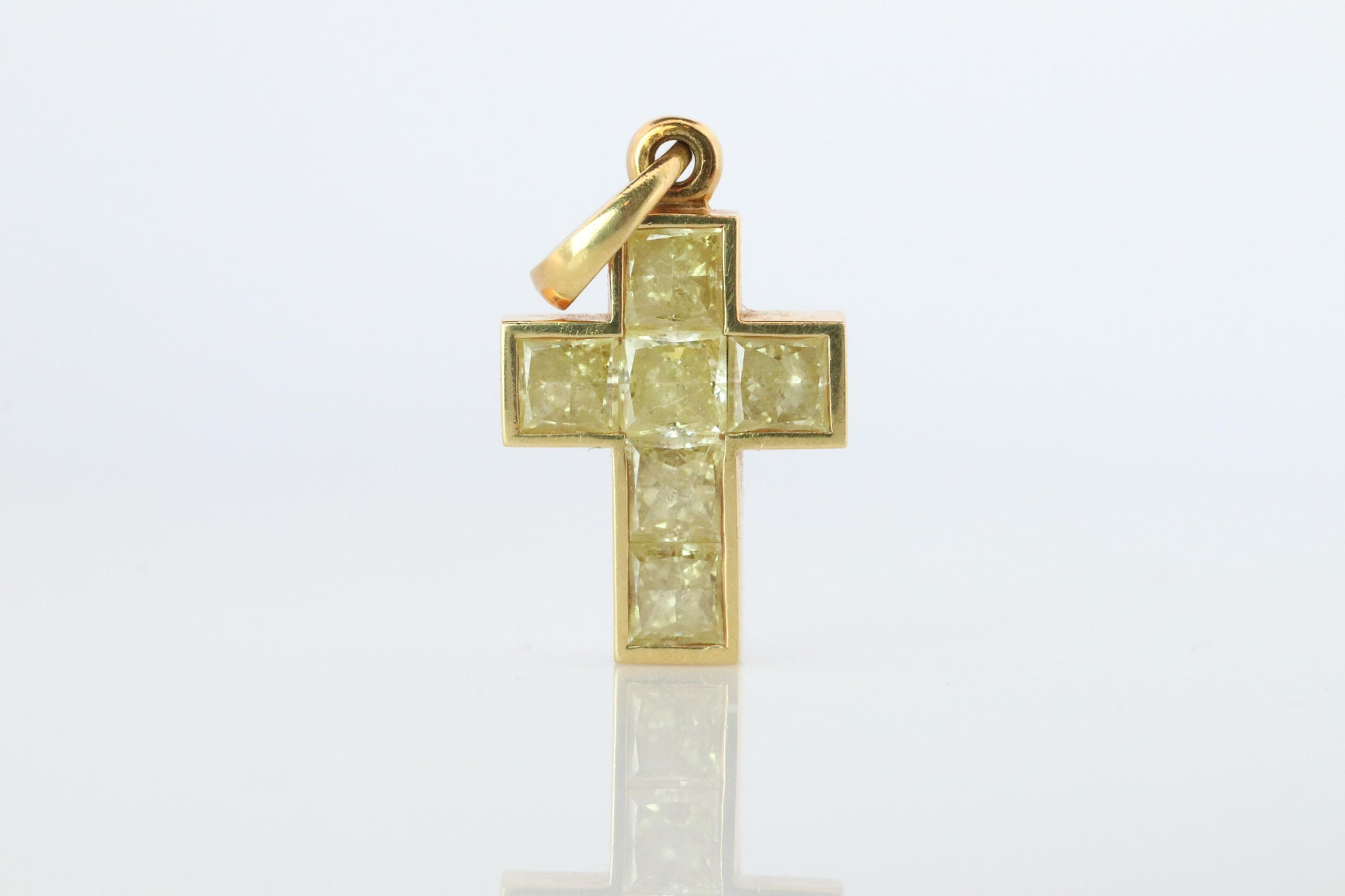 Genuine Cartier Cross Fancy Yellow Diamond Pendant 18k YG Diamond Illusion Charm