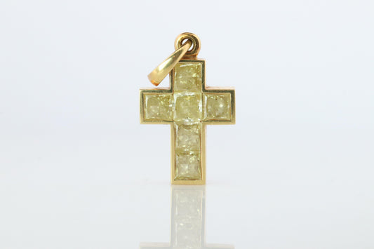 Genuine Cartier Cross Fancy Yellow Diamond Pendant 18k YG Diamond Illusion Charm