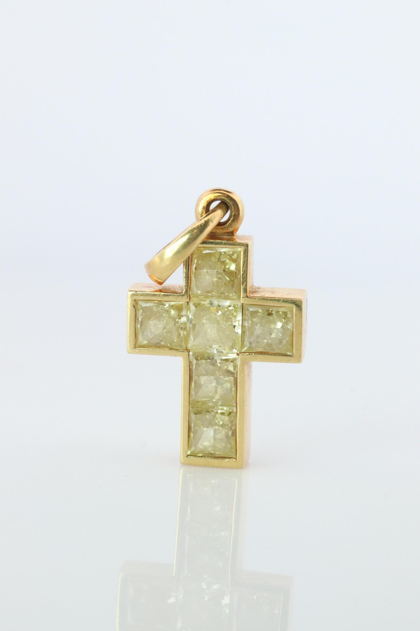 Genuine Cartier Cross Fancy Yellow Diamond Pendant 18k YG Diamond Illusion Charm