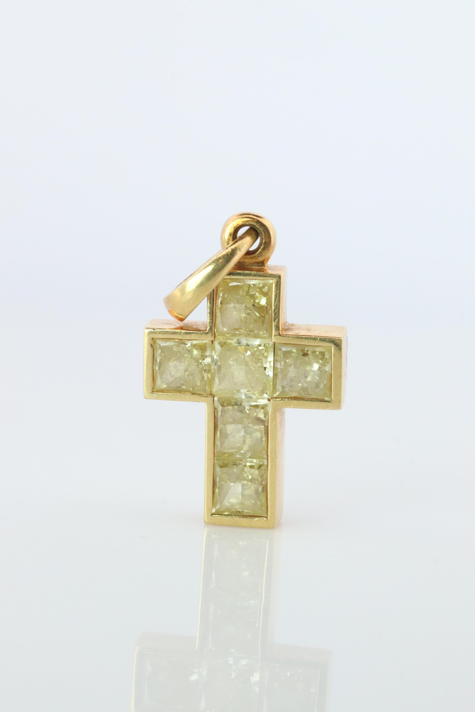 Genuine Cartier Cross Fancy Yellow Diamond Pendant 18k YG Diamond Illusion Charm