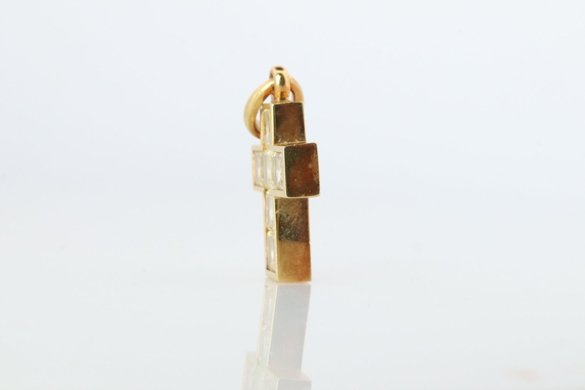 Genuine Cartier Cross Fancy Yellow Diamond Pendant 18k YG Diamond Illusion Charm