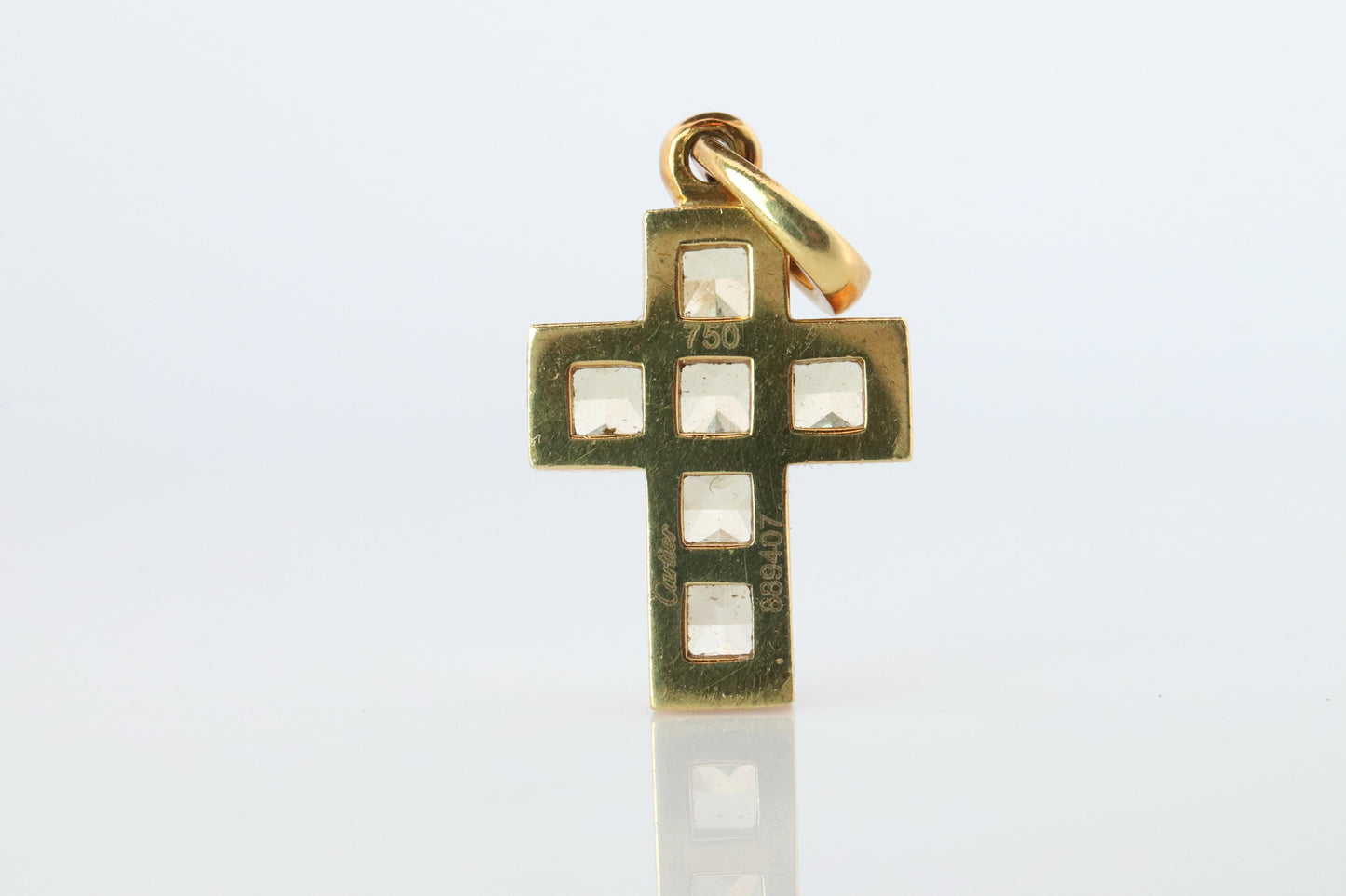 Genuine Cartier Cross Fancy Yellow Diamond Pendant 18k YG Diamond Illusion Charm