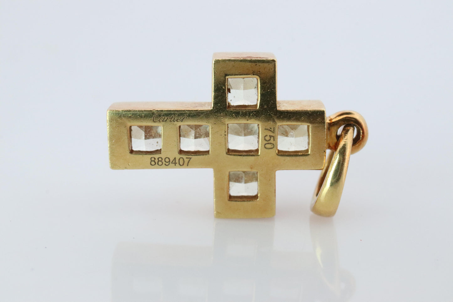 Genuine Cartier Cross Fancy Yellow Diamond Pendant 18k YG Diamond Illusion Charm