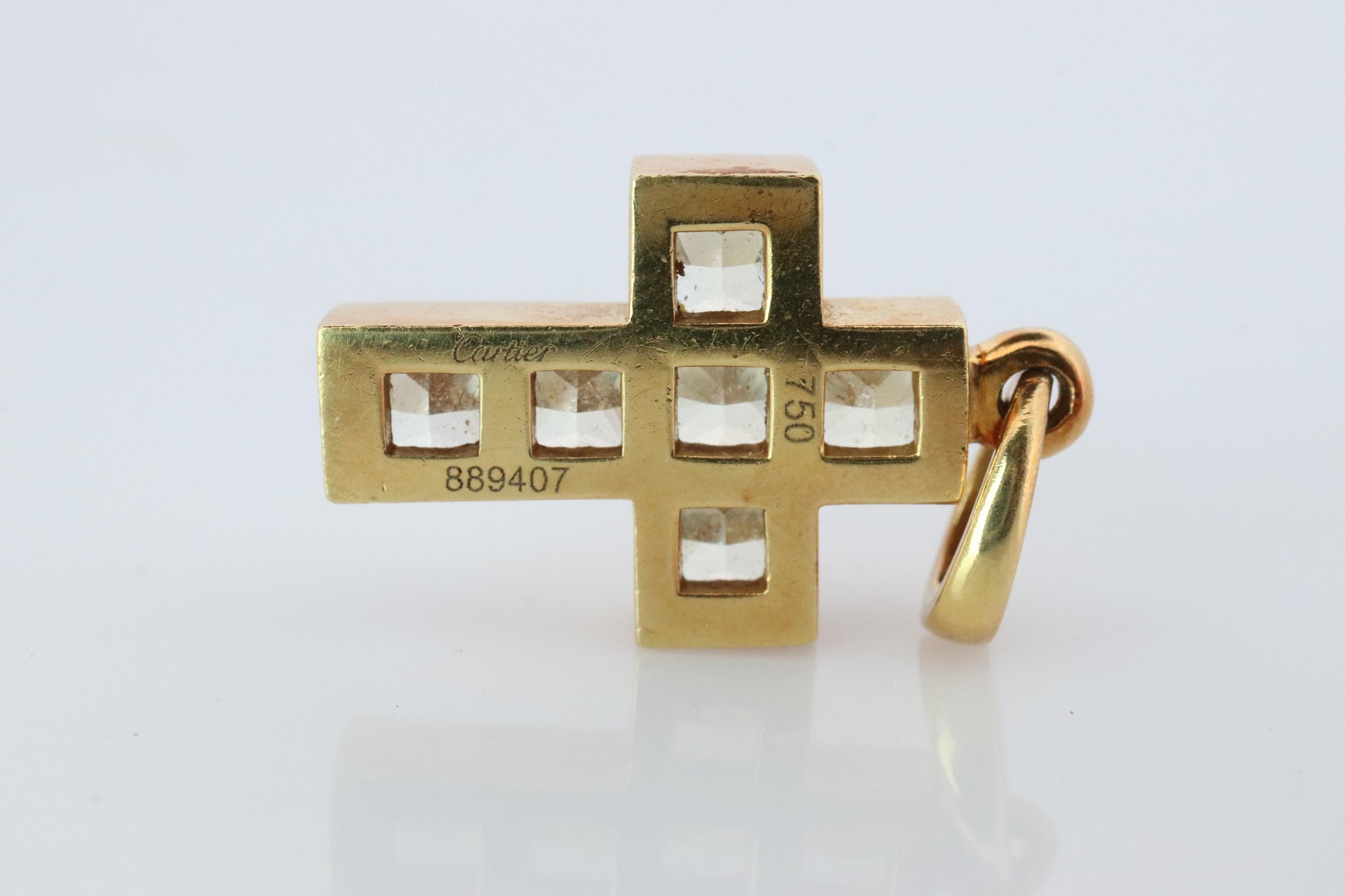 Genuine Cartier Cross Fancy Yellow Diamond Pendant 18k YG Diamond Illusion Charm