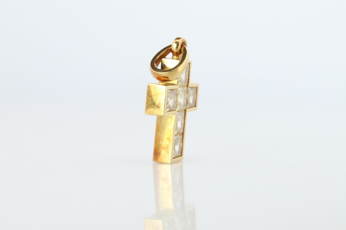 Genuine Cartier Cross Fancy Yellow Diamond Pendant 18k YG Diamond Illusion Charm