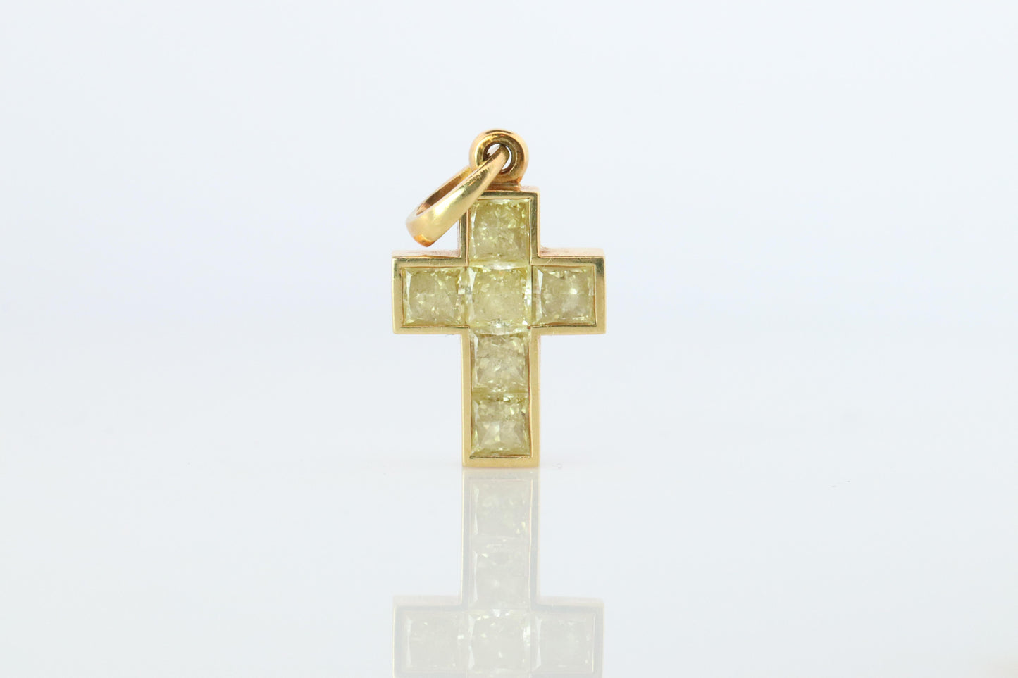 Genuine Cartier Cross Fancy Yellow Diamond Pendant 18k YG Diamond Illusion Charm