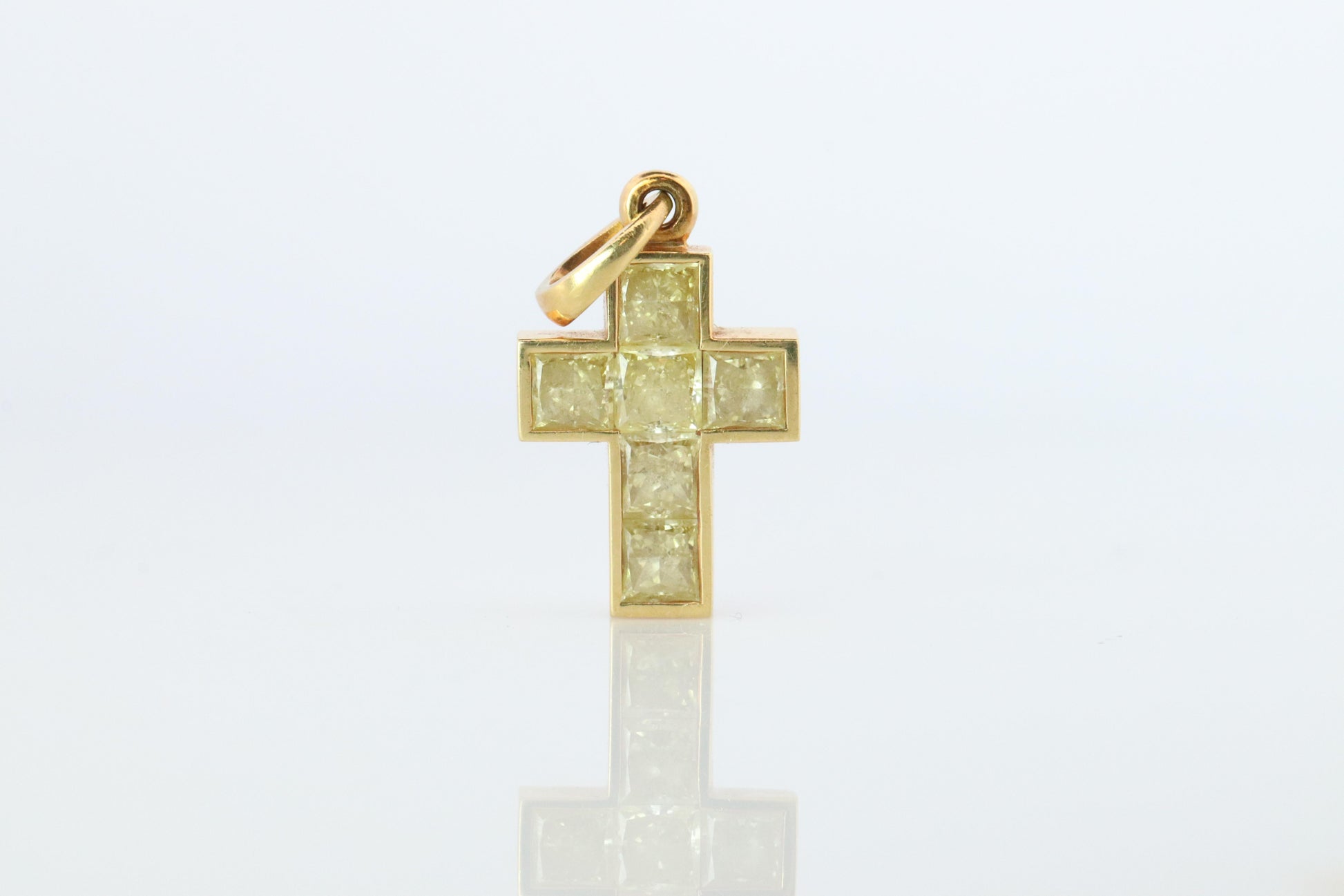 Genuine Cartier Cross Fancy Yellow Diamond Pendant 18k YG Diamond Illusion Charm
