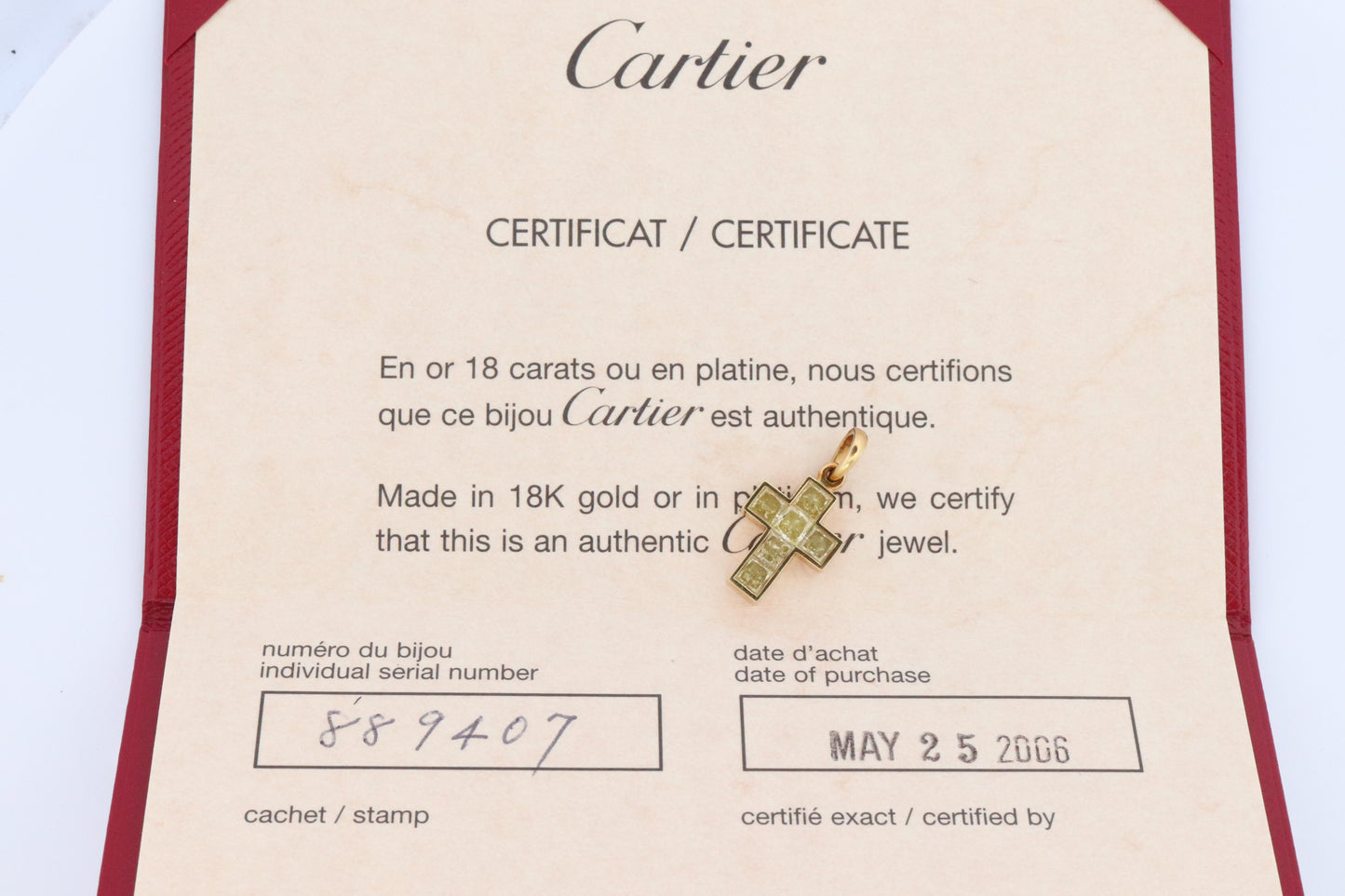Genuine Cartier Cross Fancy Yellow Diamond Pendant 18k YG Diamond Illusion Charm