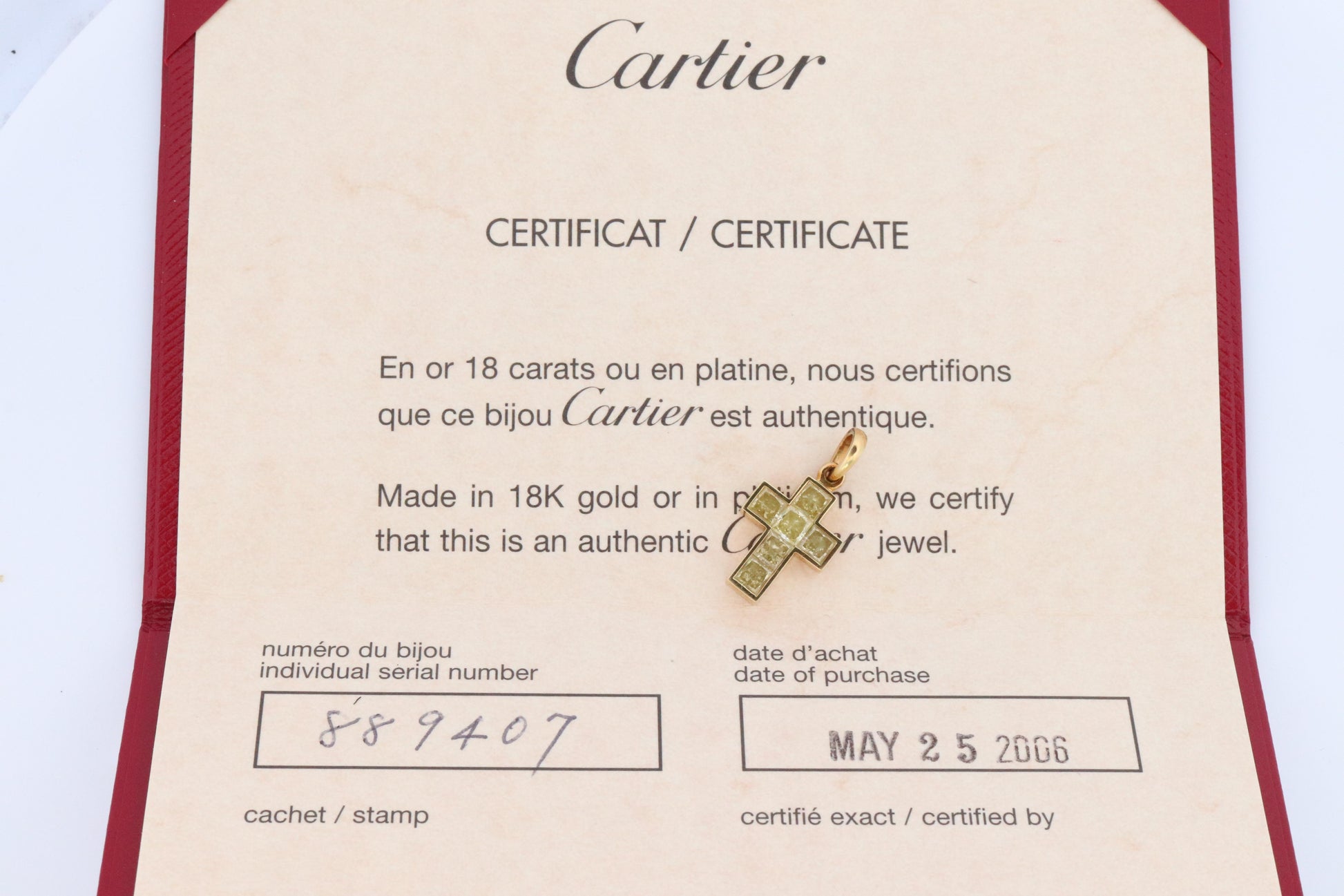 Genuine Cartier Cross Fancy Yellow Diamond Pendant 18k YG Diamond Illusion Charm