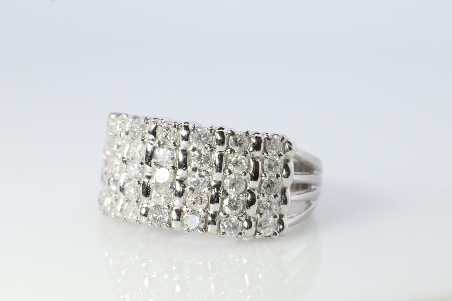 Platinum Diamond Cluster ring PT900 1ctw diamonds in 4 rows Pave Encrusted band