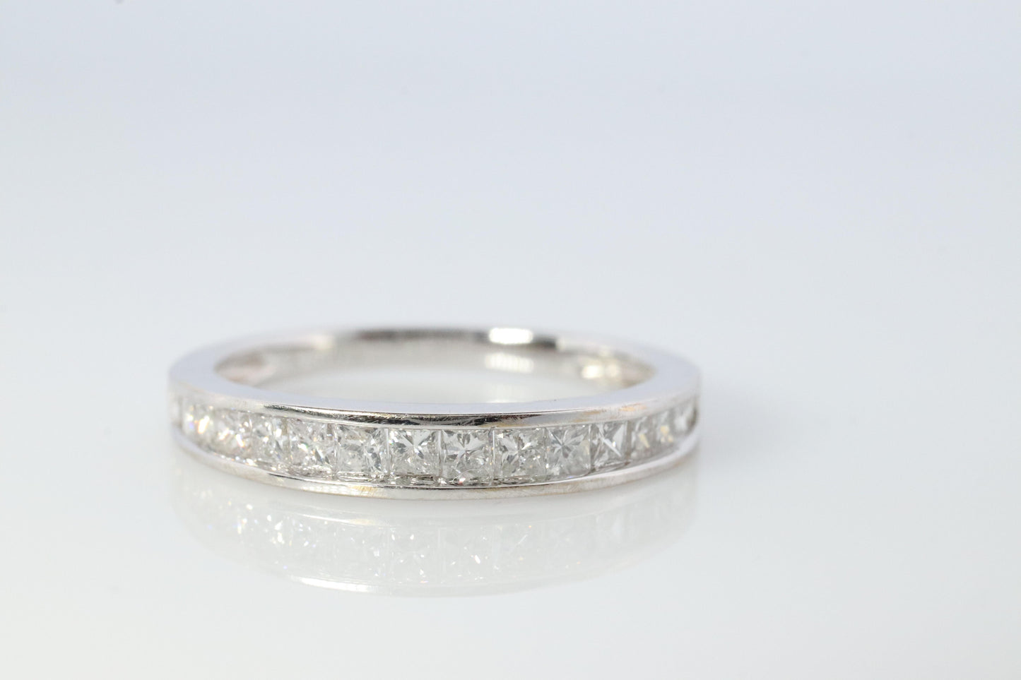 18k Diamond Princess eternity band. 18k White Gold 0.5ctw half anniversary Ring.