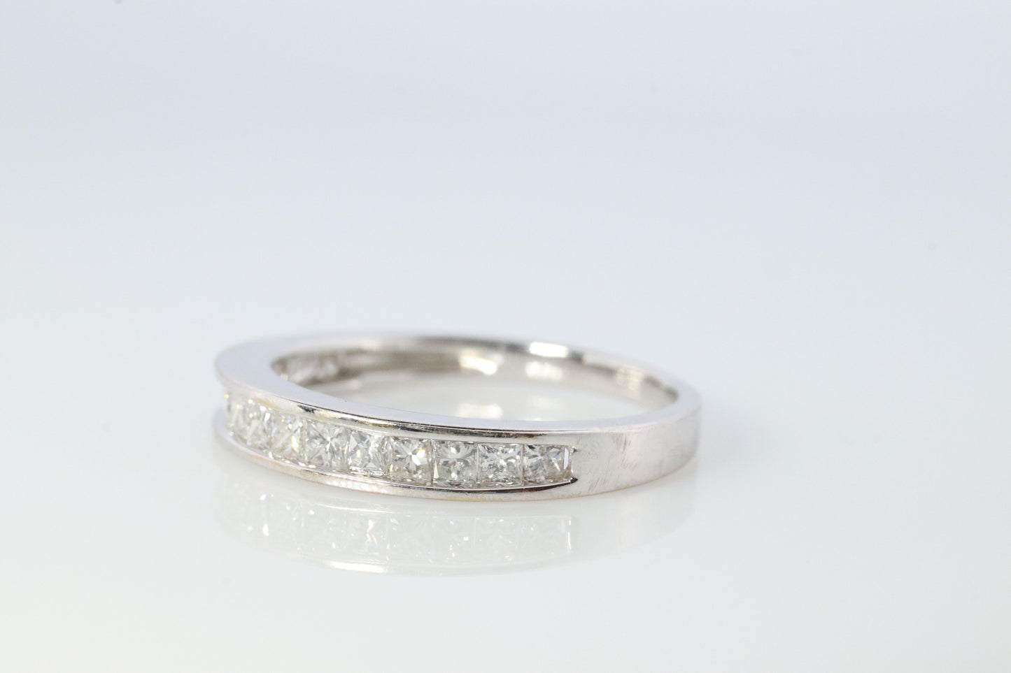 18k Diamond Princess eternity band. 18k White Gold 0.5ctw half anniversary Ring.