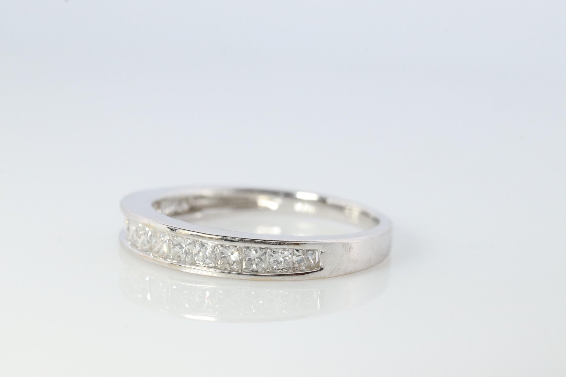 18k Diamond Princess eternity band. 18k White Gold 0.5ctw half anniversary Ring.