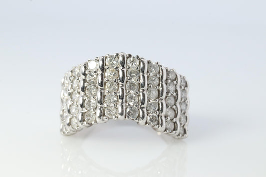 Platinum Diamond Cluster ring Wave PT900 1ctw diamonds in 4 rows Encrusted band